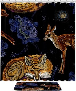 Impressive Fox, Deer, And Night Sky Shower Curtain With Waterproof Bath Curtain For Natural Bathroom Decor