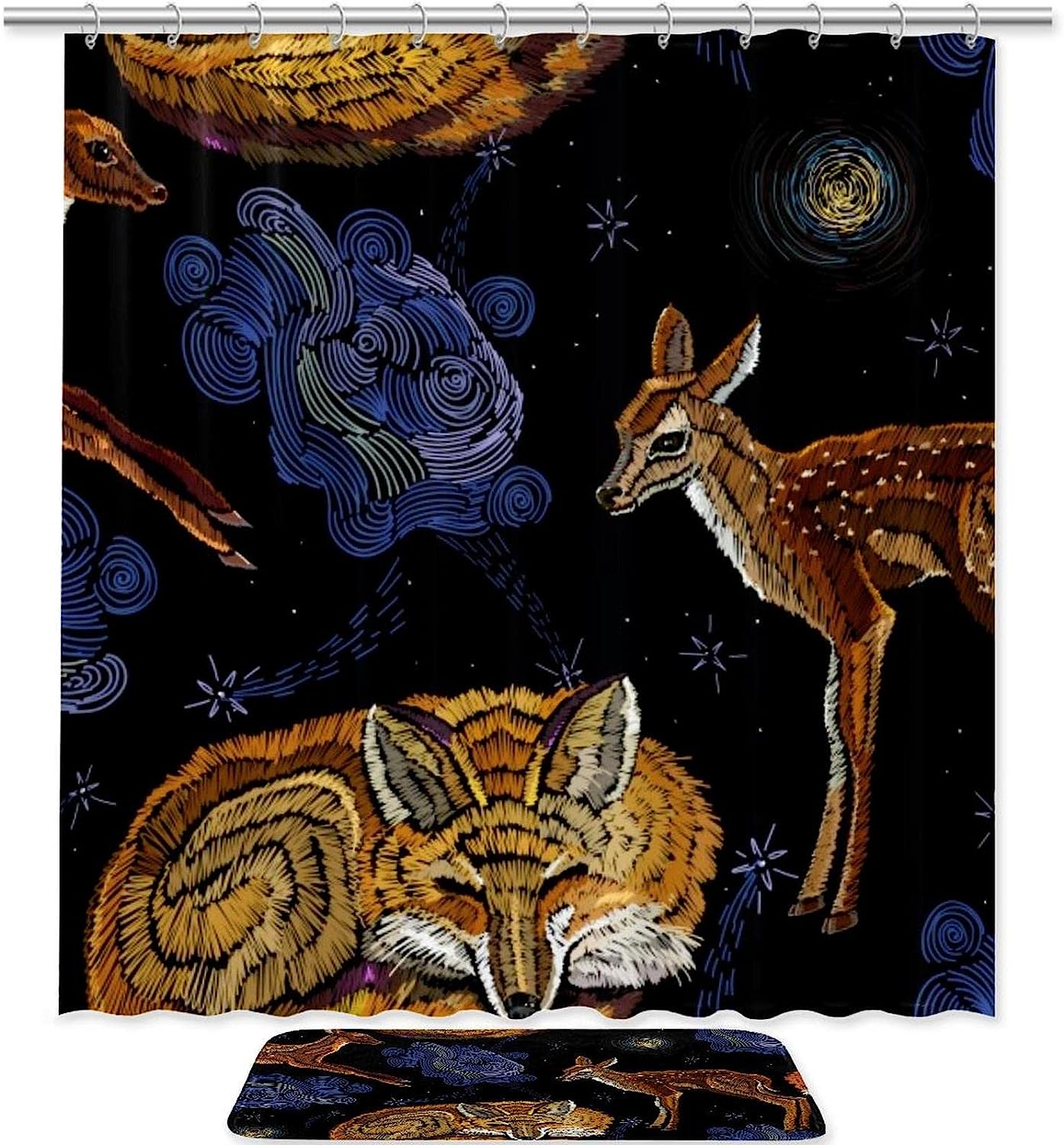 Impressive Fox, Deer, And Night Sky Shower Curtain With Waterproof Bath Curtain For Natural Bathroom Decor