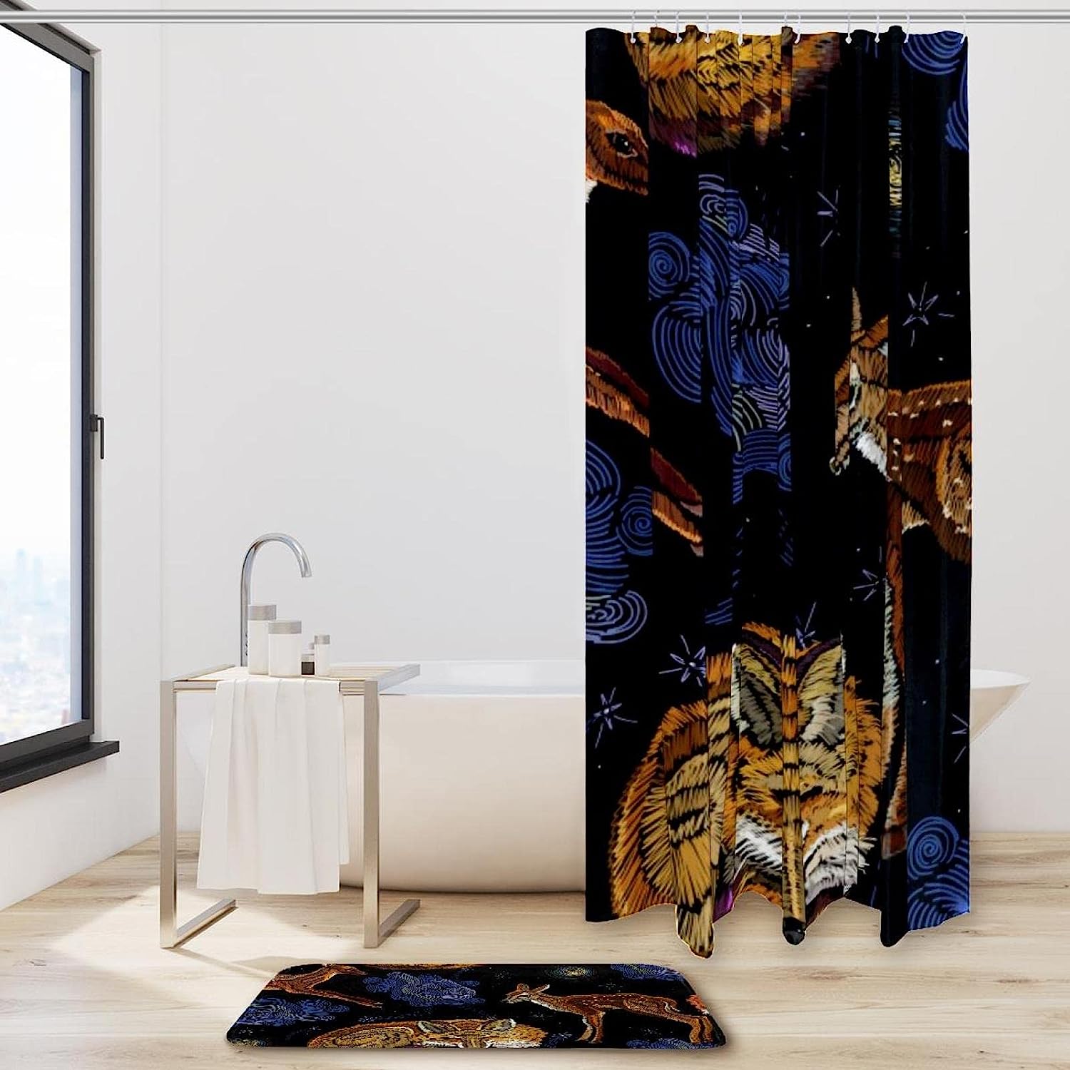 Impressive Fox, Deer, And Night Sky Shower Curtain With Waterproof Bath Curtain For Natural Bathroom Decor