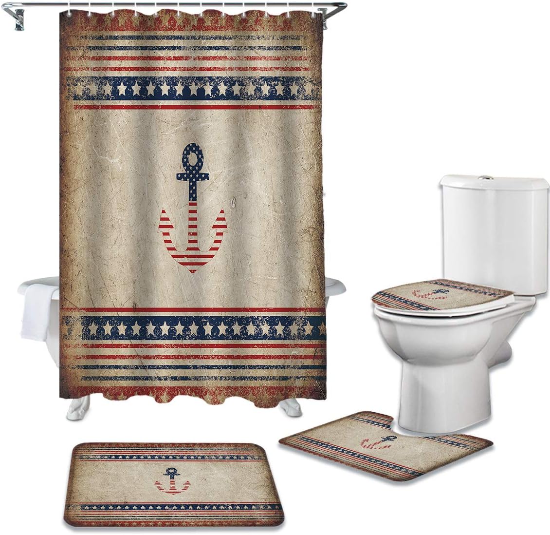 Independence Day American Nautical Anchor On Retro Background Curtain Full Size - Image 2