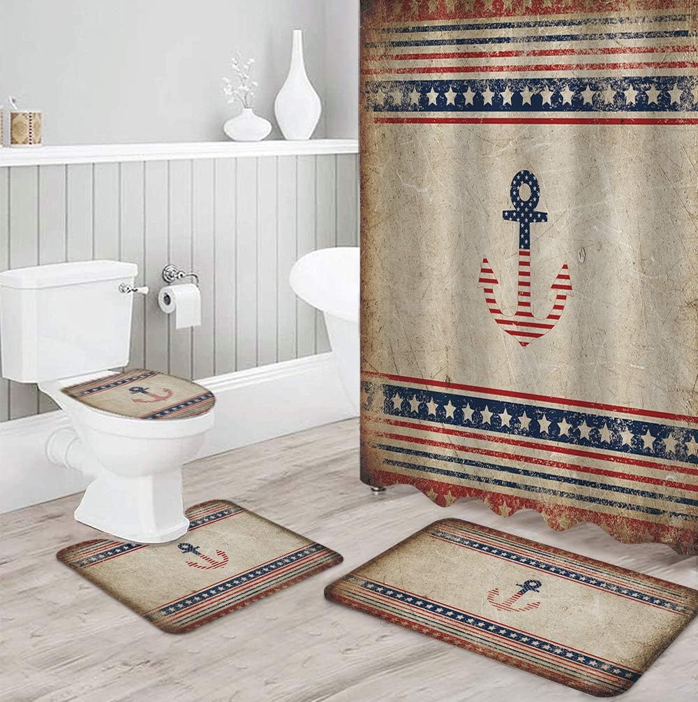 Independence Day American Nautical Anchor On Retro Background Curtain Full Size - Image 3