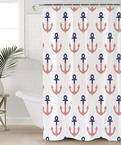 Independence Day American Nautical Anchor Theme Shower Curtain for Patriotic Bathroom Decor