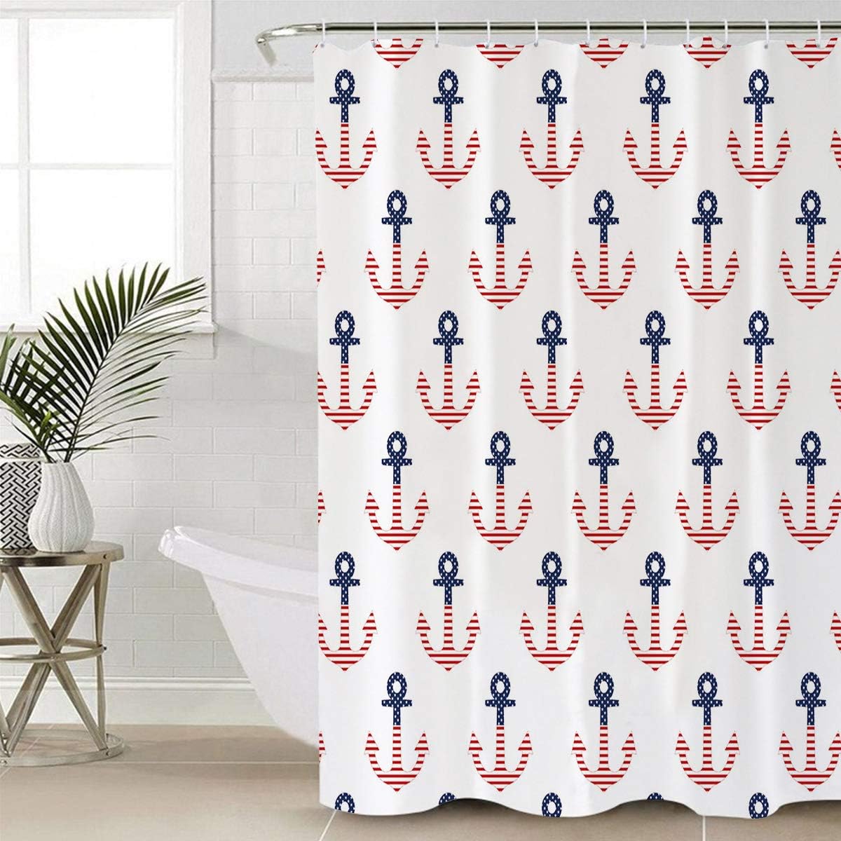 Independence Day American Nautical Anchor Theme Shower Curtain for Patriotic Bathroom Decor