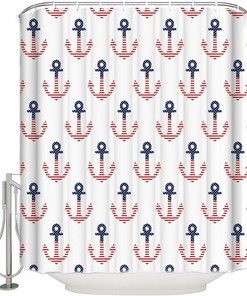 Independence Day American Nautical Anchor Theme Shower Curtain for Patriotic Bathroom Decor