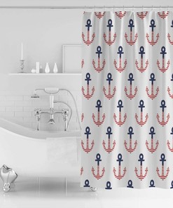 Independence Day American Nautical Anchor Theme Shower Curtain for Patriotic Bathroom Decor