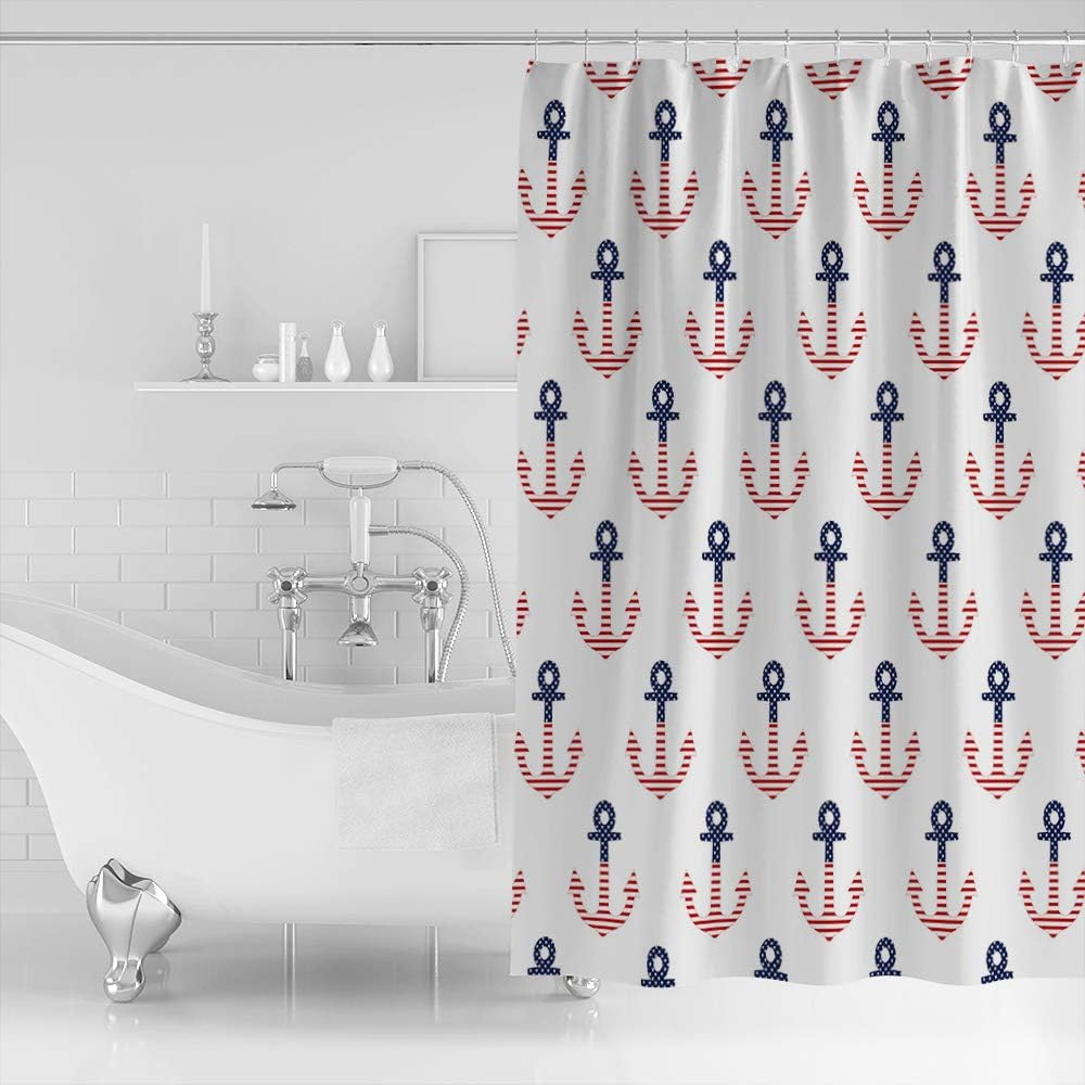 Independence Day American Nautical Anchor Theme Shower Curtain for Patriotic Bathroom Decor