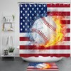 Independence Day Baseball Shower Curtain- Red Blue Stripe Design For Bathroom