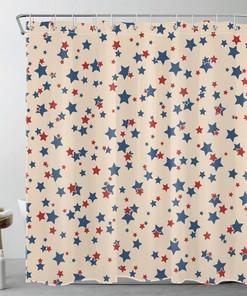 Independence Day Beige Shower Curtain with Red and Blue Star for Bathroom Decor