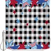 Independence Day Buffalo Plaid Shower Curtain - Freedom Stars Flag Waterproof Bath Curtain For Rustic Bathroom Decor