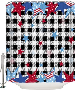 Independence Day Buffalo Plaid Shower Curtain - Freedom Stars Flag Waterproof Bath Curtain For Rustic Bathroom Decor
