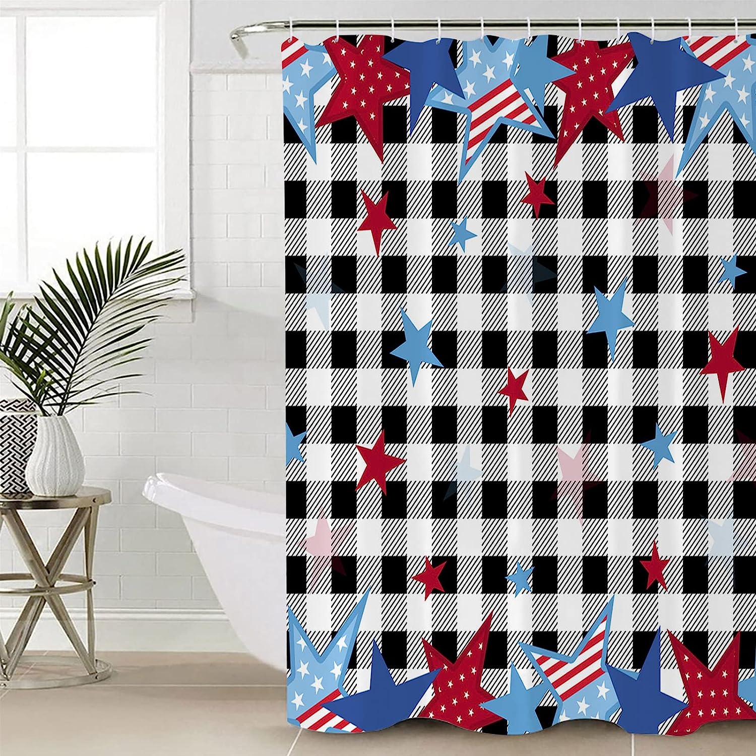 Independence Day Buffalo Plaid Shower Curtain - Freedom Stars Flag Waterproof Bath Curtain For Rustic Bathroom Decor - Image 4