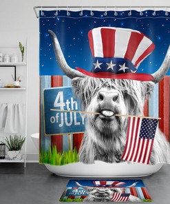 Independence Day Highland Cow Shower Curtain For Patriotic Bathroom Decor