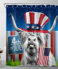 Independence Day Highland Cow Shower Curtain For Patriotic Bathroom Decor