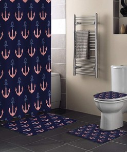 Independence Day Ocean Anchor Deep Blue Print Shower Curtain