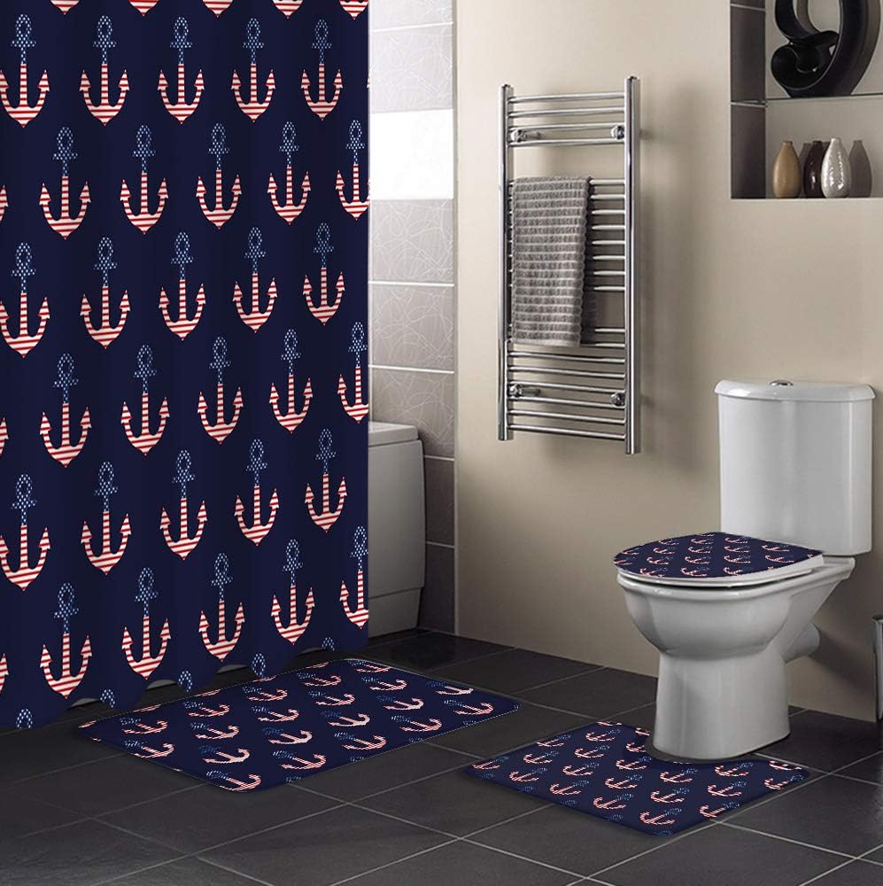 Independence Day Ocean Anchor Deep Blue Print Shower Curtain
