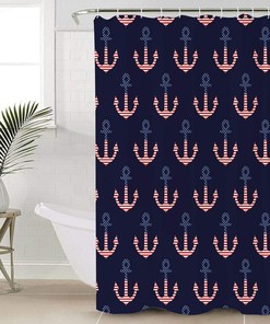 Independence Day Ocean Anchor Deep Blue Print Shower Curtain