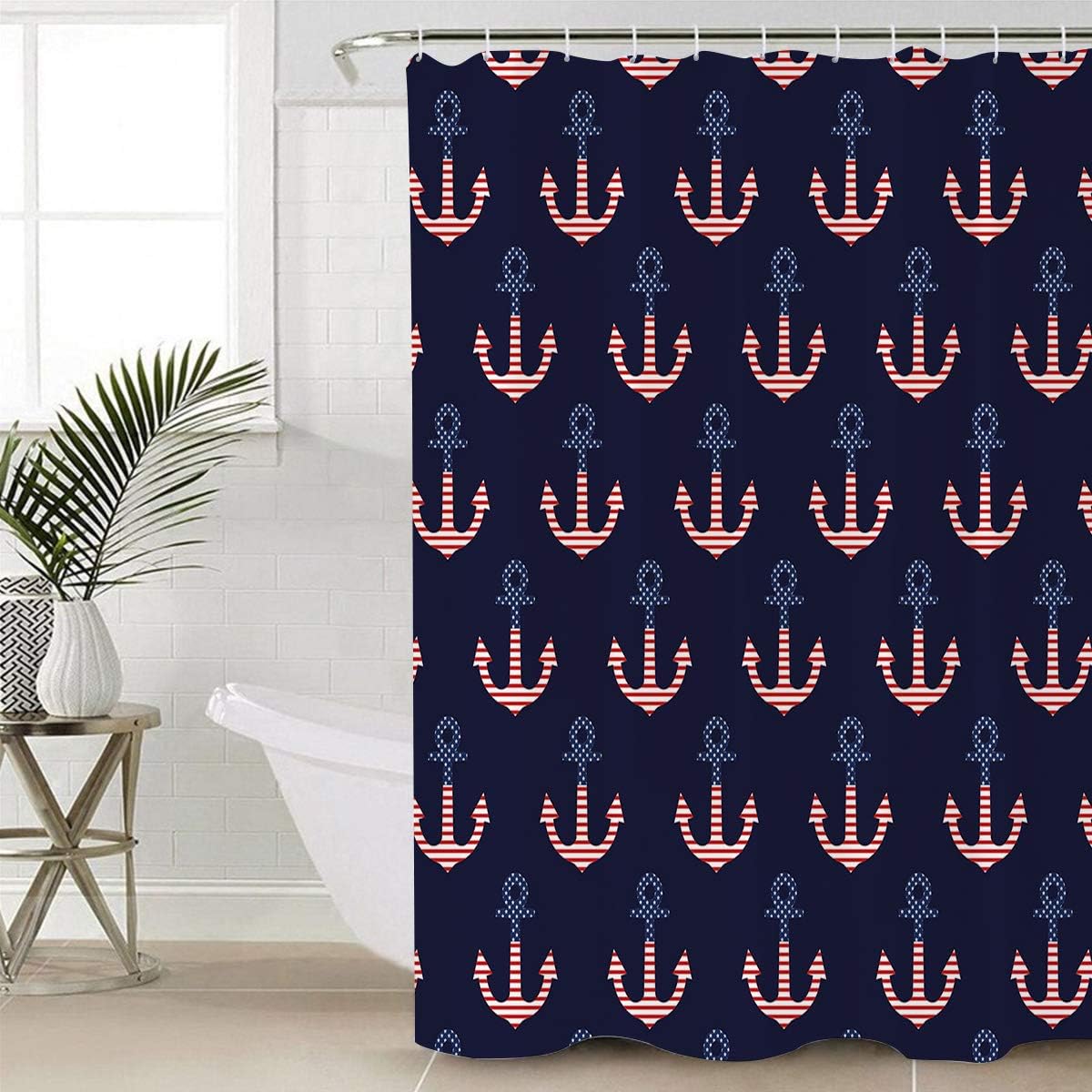 Independence Day Ocean Anchor Deep Blue Print Shower Curtain