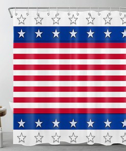 Independence Day Shower Curtain with Red and Blue Stripes and Star Design