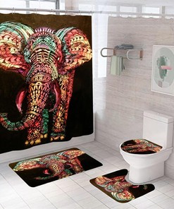 Indian Elephant Bathroom Waterproof Shower Curtain with Elephant Print Design