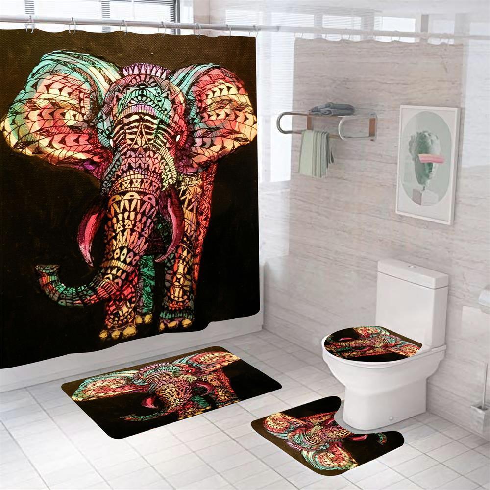 Indian Elephant Bathroom Waterproof Shower Curtain with Elephant Print Design