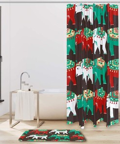 Indian Elephant Green White Red Print Shower Curtain For Unique Bathroom Decor