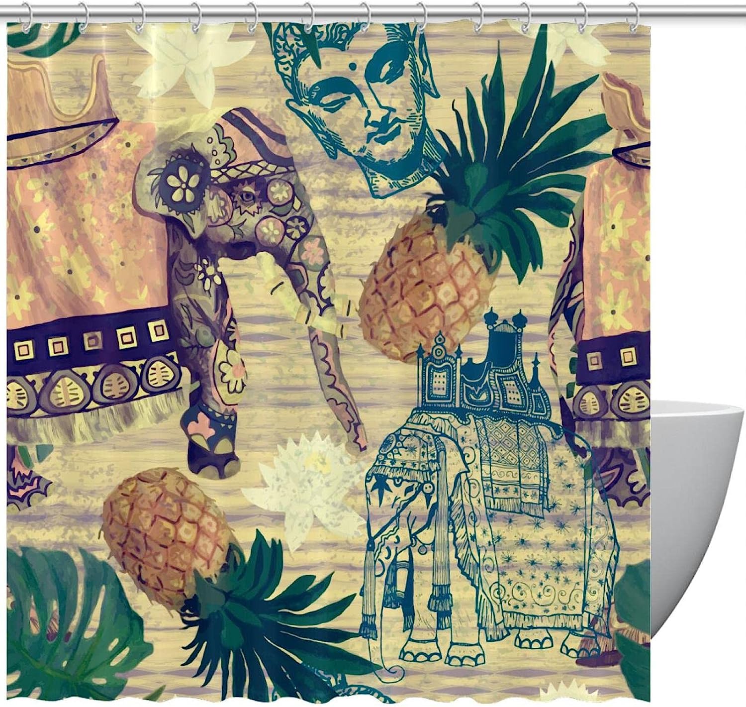 Indian Elephants Fruit Shower Curtain for Bathroom Decor by Ikfashoni