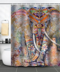 Indian Elephants Watercolor Animal Printed Shower Curtain