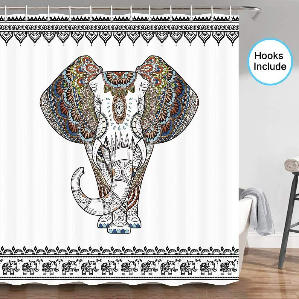 Indian Mandala Floral Elephant Fabric Shower Curtain for Bathroom with 70 In Size by Ikfashoni