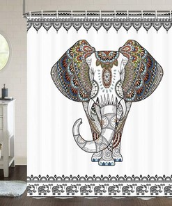 Indian Mandala Floral Elephant Fabric Shower Curtain for Bathroom with 70 In Size by Ikfashoni