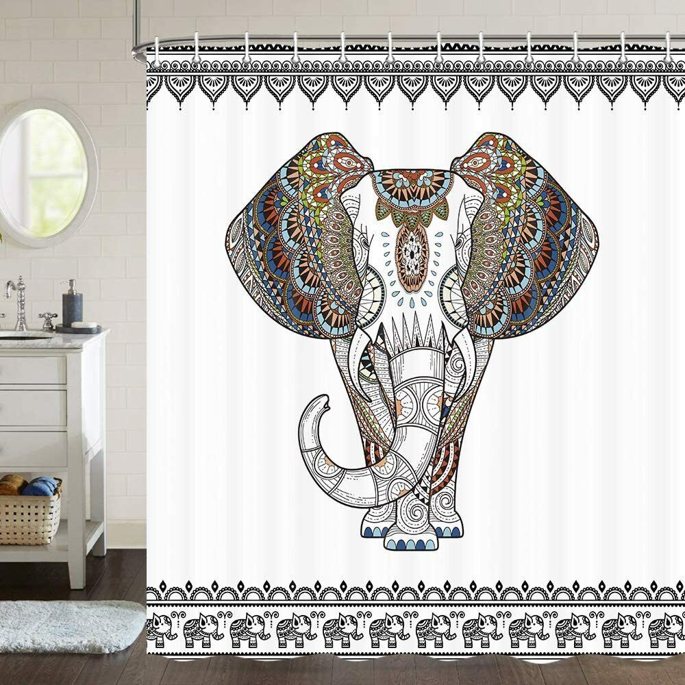 Indian Mandala Floral Elephant Fabric Shower Curtain for Bathroom with 70 In Size by Ikfashoni