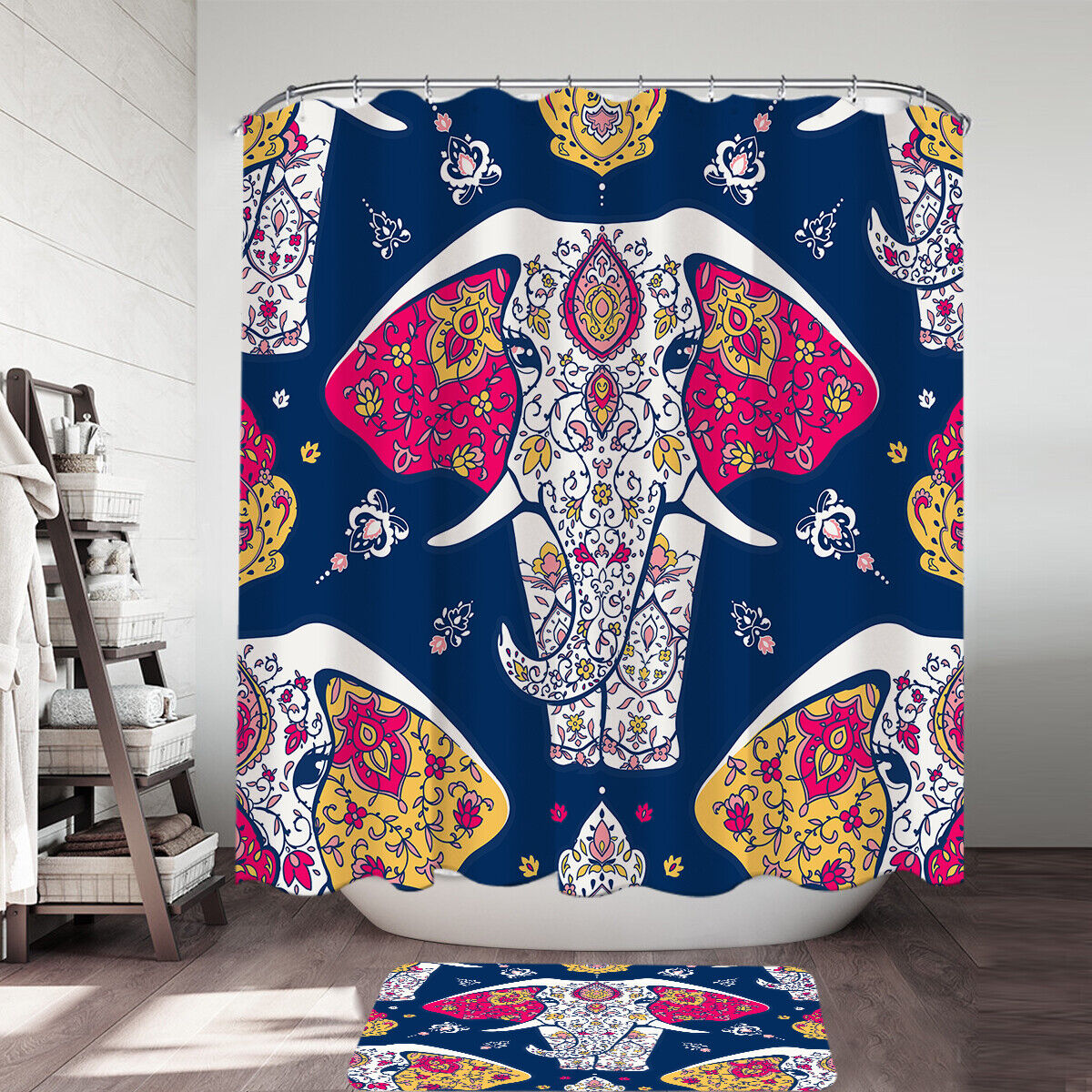 Indian Princess Elephant Shower Curtain for Bathroom Decoration by Ikfashoni