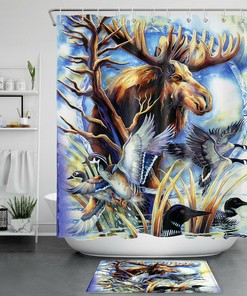 Indian Style Wild Moose Mallard Shower Curtain with Print Design 