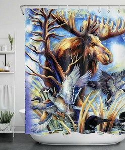 Indian Style Wild Moose Mallard Shower Curtain with Print Design