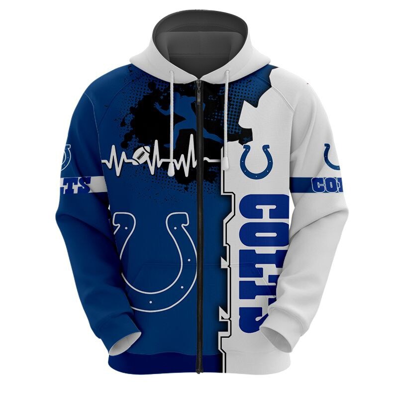 Indianapolis Colts 3D All Over Print Zip Up Hoodie For Nfl Fans With Custom Printing