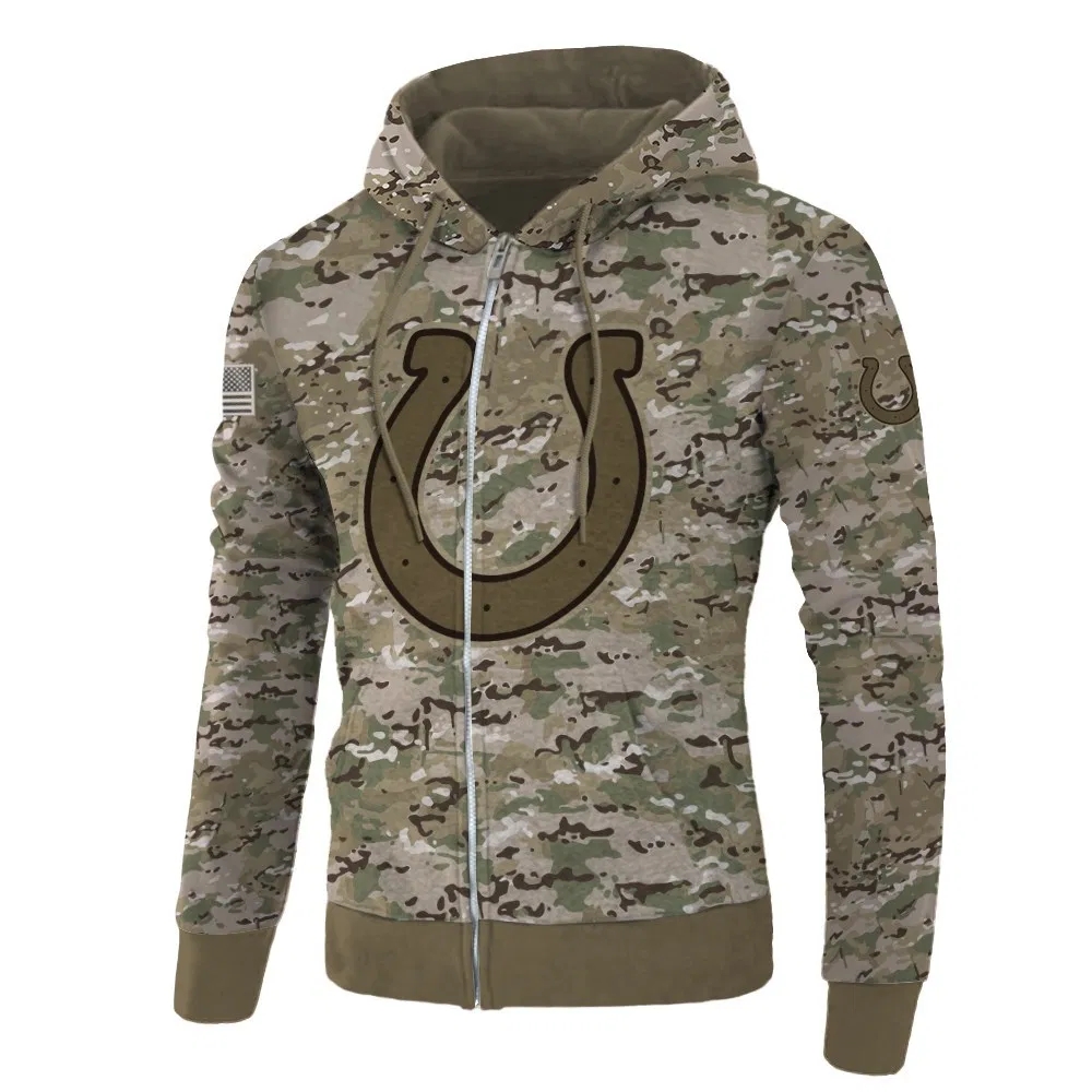 Indianapolis Colts Army Graphic Zip Hoodie Pullover - All Over Print Hoodies For Women