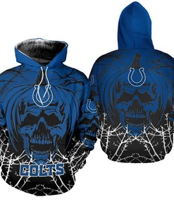 Indianapolis Colts Halloween Pumpkin Skull 3D Zip Hoodie - Gifts For Father'S Day