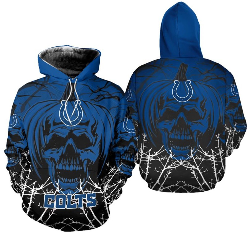 Indianapolis Colts Halloween Pumpkin Skull 3D Zip Hoodie - Gifts For Father'S Day