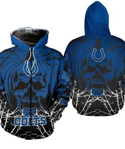 Indianapolis Colts Halloween Pumpkin Skull 3D Zip Hoodie - Gifts For Father'S Day