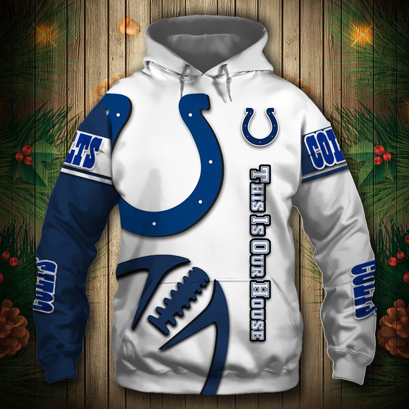 Indianapolis Colts Hoodie 3D Printed Balls Zip Hoodie Pullover - Mens 3D Hoodies