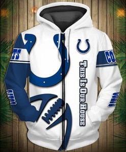 Indianapolis Colts Hoodie 3D Printed Balls Zip Hoodie Pullover - Mens 3D Hoodies