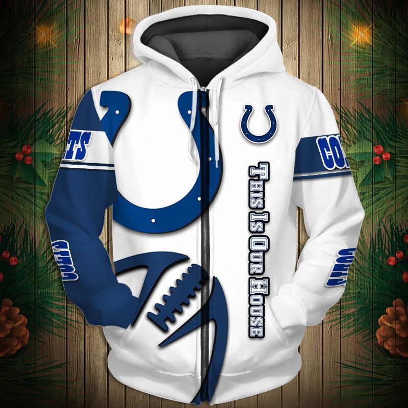 Indianapolis Colts Hoodie 3D Printed Balls Zip Hoodie Pullover - Mens 3D Hoodies