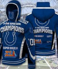 Indianapolis Colts Hoodie 3D Super Bowl 2 Times Champions Long Sleeve - 3D Graphic Hoodies
