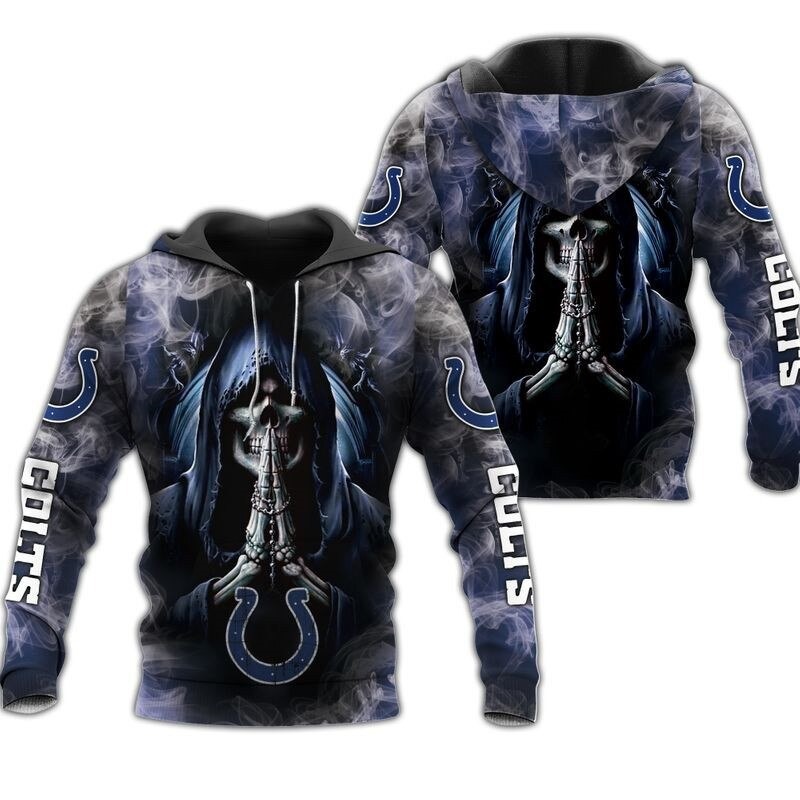 Indianapolis Colts Hoodie Death Smoke Graphic 3D Zip Hoodie - Gifts For Fans