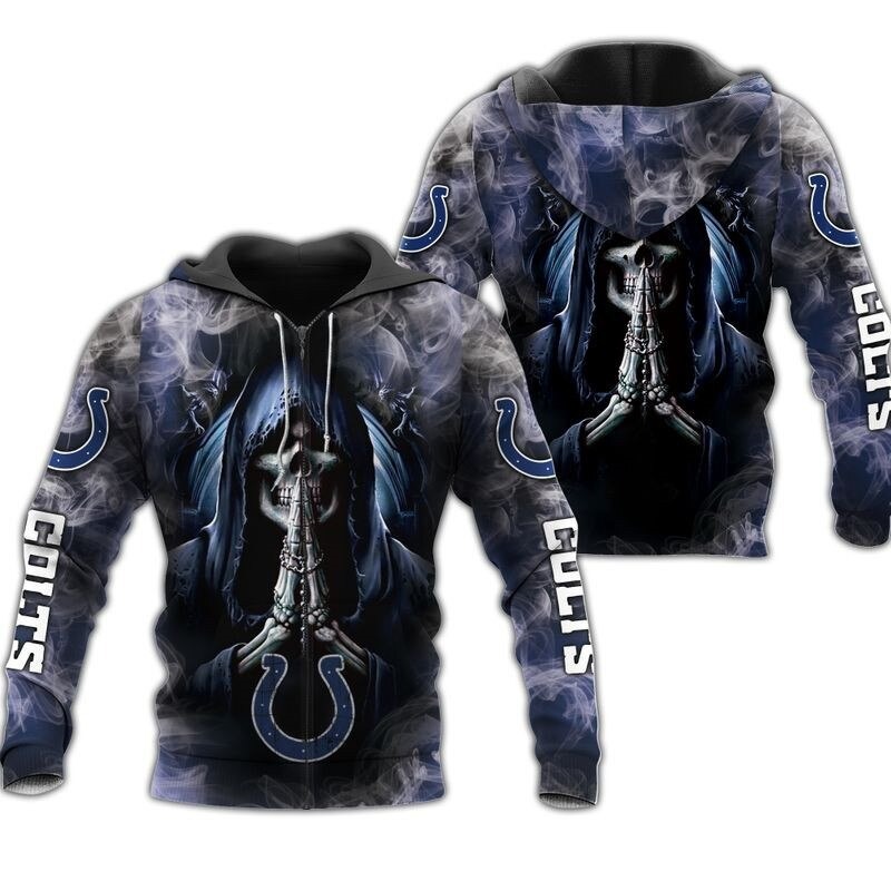Indianapolis Colts Hoodie Death Smoke Graphic 3D Zip Hoodie - Gifts For Fans