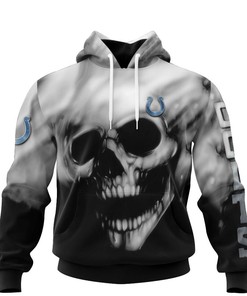 Indianapolis Colts Skull Hoodie Custom Name & Number 3D - All Over Print Zip Up Hoodie Men