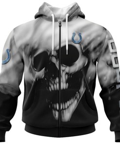 Indianapolis Colts Skull Hoodie Custom Name & Number 3D - All Over Print Zip Up Hoodie Men