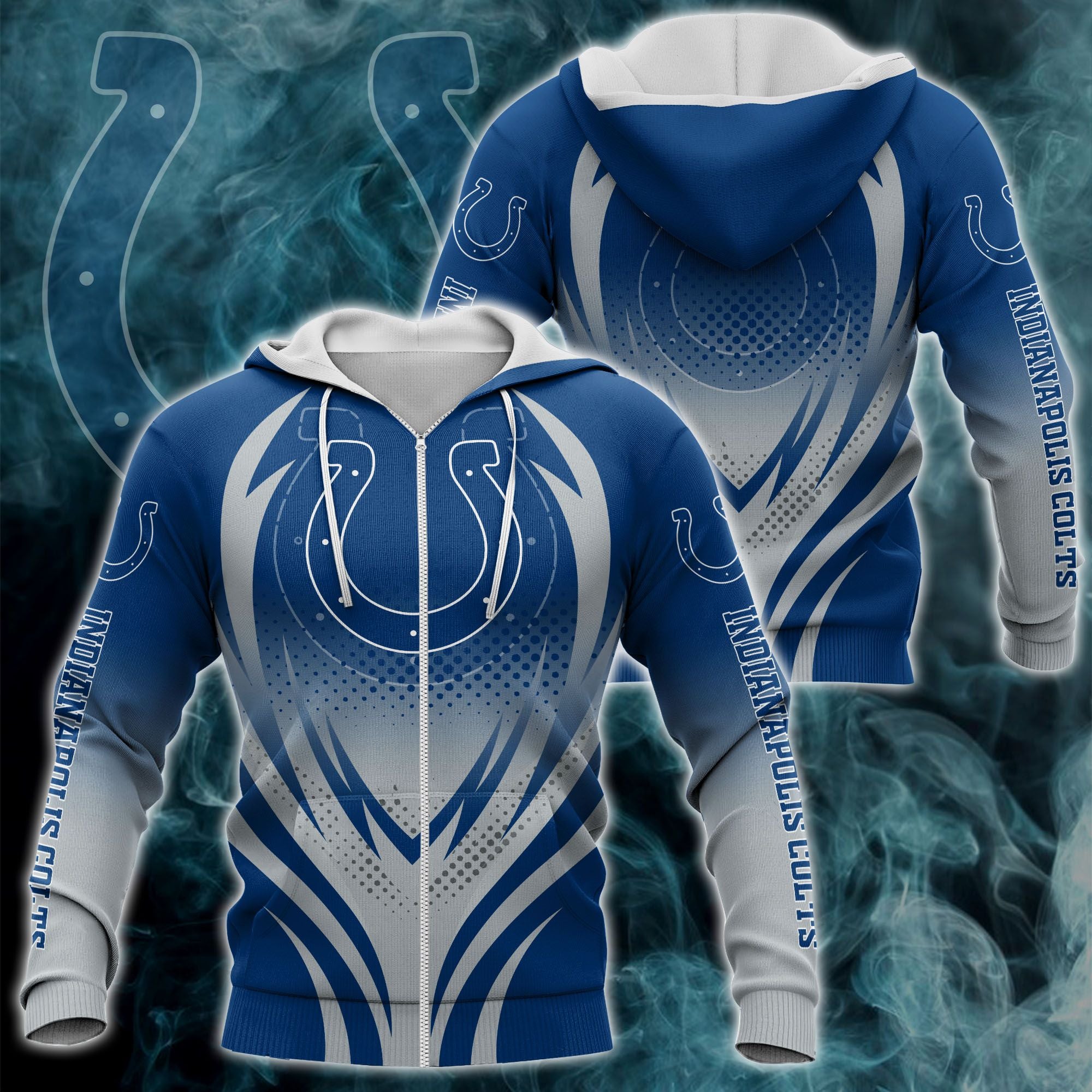 Indianapolis Colts Zipper Hoodie 3D Graphic Print - 3D Hoodies With Zippers