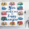 Indigo Yellow You Make Me Happy Camper Motivational Words With Caravans Retro Style Travel Graphic Shower Curtain