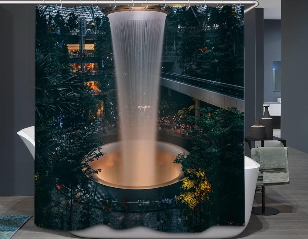Indoor Garden Plants Waterfall Print Shower Curtain for Modern Decorative Bathroom Decor