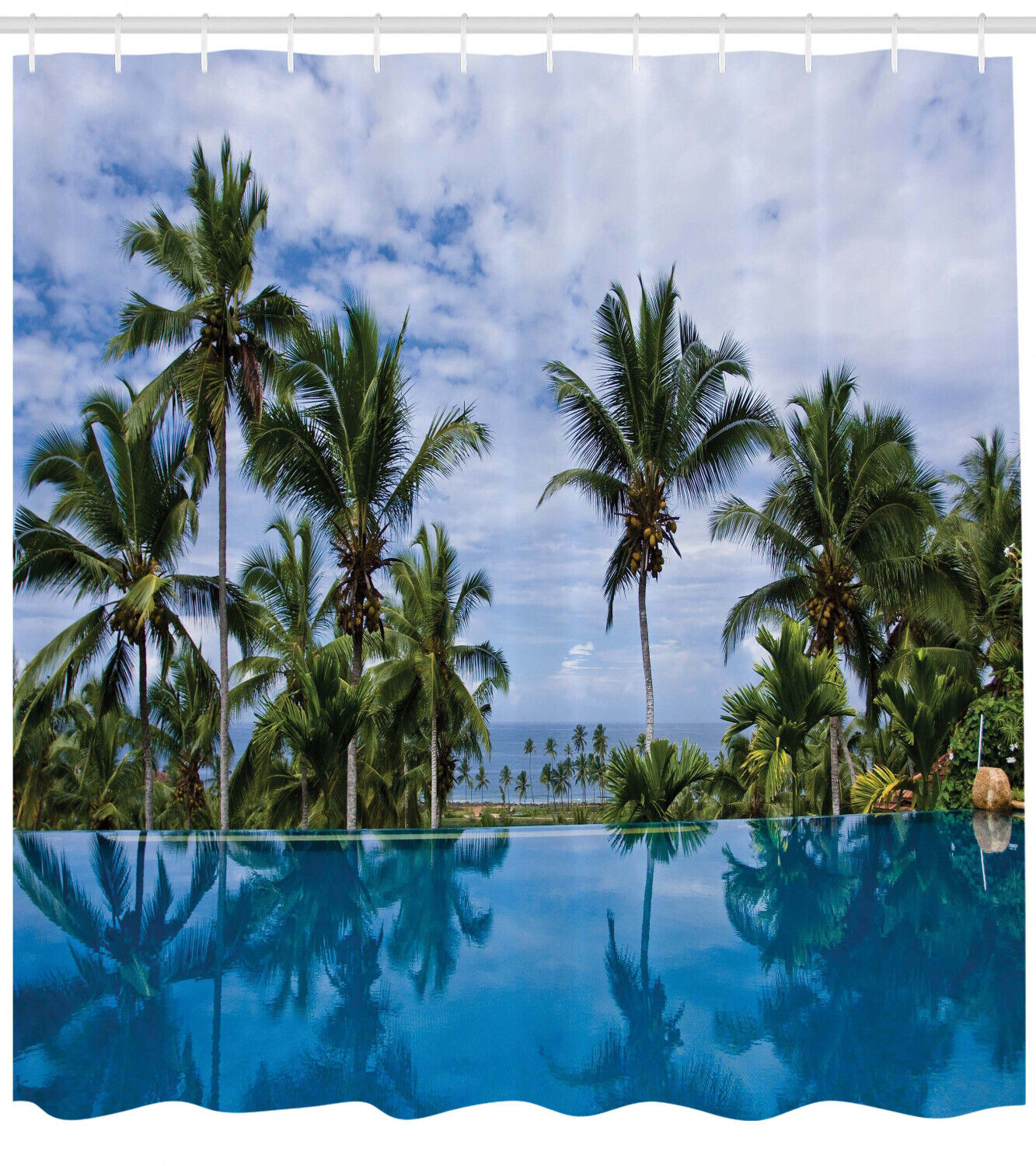 Infinity Pool Palm Shower Curtain for Coastal Bathroom Decor